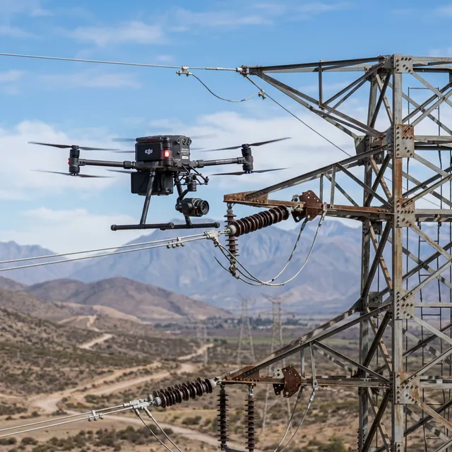 Dron DJI inspeccionando torre de alta tensión